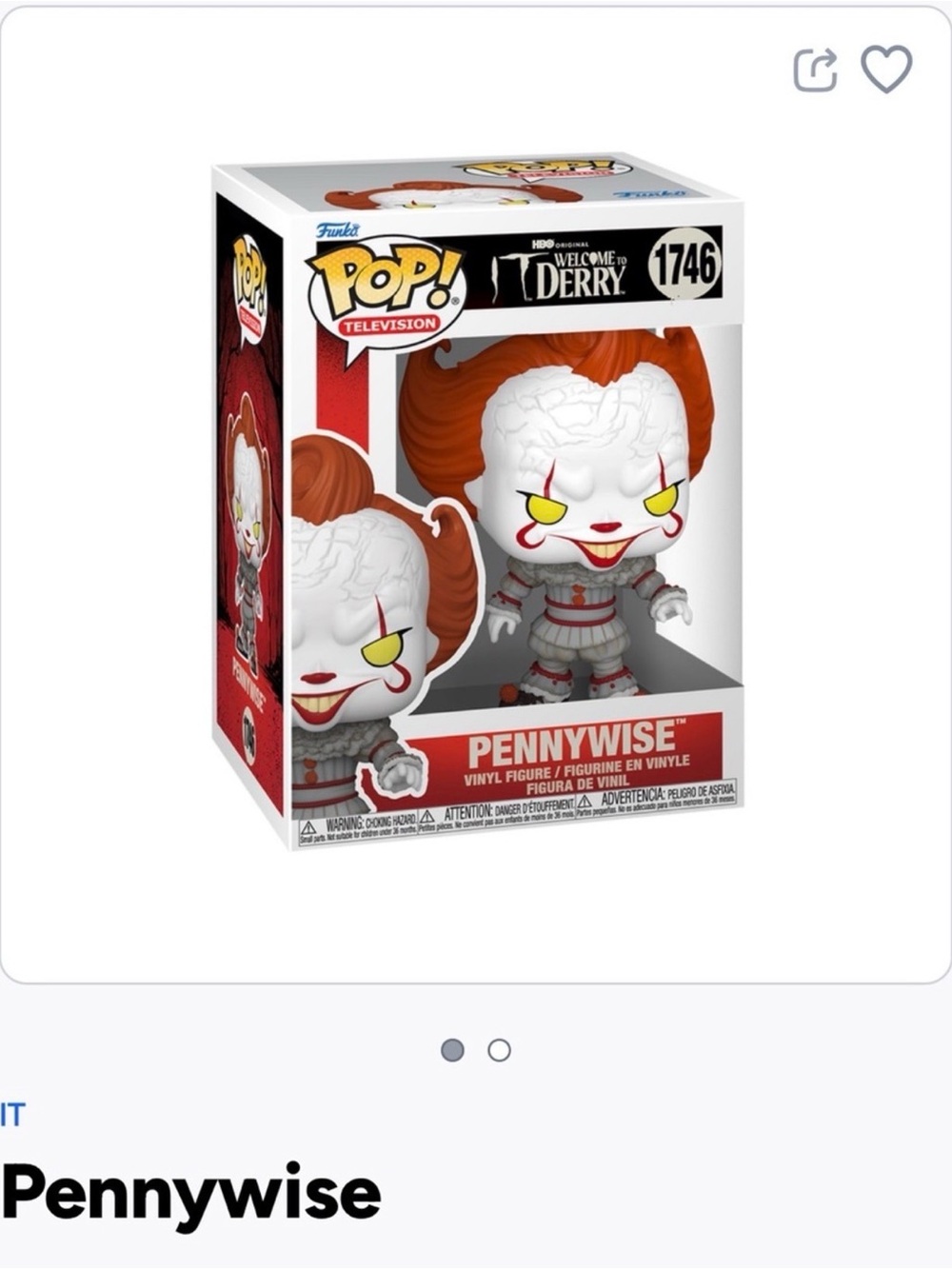 Funko Pop! Pennywise Vinyl Figure - White, Orange & Yellow- 1746